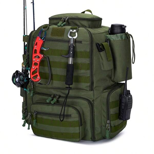 Mochila multifuncional para exteriores para hombres, bolsa impermeable para caza y pesca, mochila para todo terreno, mochila para camping y senderismo, bolso para guardar equipos de pesca, ideal para aventuras de verano, se puede equipar con armas de fuego, balas de escopeta, regalo del Día del Padre, regalo de cumpleaños para adolescentes, accesorios para graduación o deportes casuales