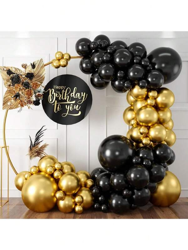 126pcs Black And Gold Balloon Garland Kit, Balloon Arch Set, 5/10/12/18 Inch, Suitable For Birthday Party Decoration, Wedding Decoration, Bachelorette Party Decoration, Engagement Decoration, Theme Party Decoration, Anniversary Party Decoration