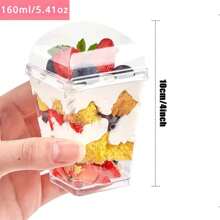 50 Stücke transparente quadratische und runde kreative Boxen, Mousse-Becher, Dessertständer, Vorspeisen. Kunststoff-Dessertbecher für Hochzeiten, wiederverwendbare dicke Mousse-Becher für Partys, Geburtstage, Schulanfang, Abschluss, Weihnachten