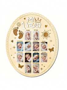 My First Year Photo Board Baby First Year Photo Frame 1st Year Birthday Display Photo Wood Board Baby 12 Months Milestone Picture Frame Baby Keepsake Gift Baby Shower First Birthday Party Decor