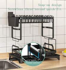 GROWSUN-Dish Drying Rack: 2 Tier Dish Racks For Kitchen Counter And Sink - Large Dish Drying Rack With Drainboard & Utensil Holders - Stainless Steel Dish Drainers Kitchen Organization And Storage - Grey - View 3