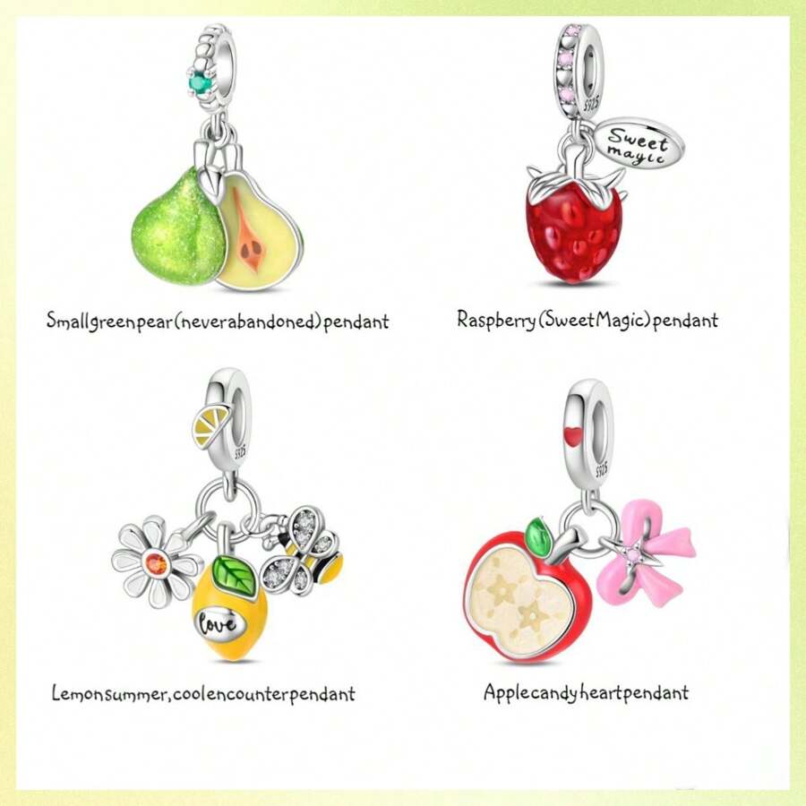 1 Set Accessori per braccialetti fai da te con ciondoli a tema frutta: pera verde, lampone, limone, mela. Un set fresco e dolce per l'estate! Limoni, fiori, api, ciondoli fai da te per vivacizzare l'estate