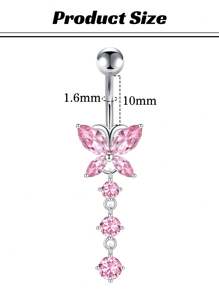 1 Peça Argola para Umbigo Descaída Rosa, Y2K, Joia de Piercing de Umbigo Fofa com Asa, Coração, Borboleta e CZ, 14G, para Mulheres