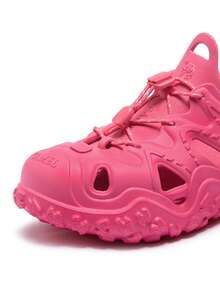 CAMEL CROWN 女士休闲凉鞋夏季可爱洞洞鞋潮鞋情侣沙滩鞋休闲凉鞋 - 玫紅色 - 查看 3