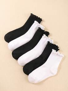 6 Pasang Kaos Kaki Pendek Berumbai Wanita, Kaos Kaki Olahraga Hitam Putih, Kaos Kaki Lari, Kaos Kaki Perjalanan, Kaos Kaki Gulung Lucu dengan Tepi Berumbai, Cocok untuk Pemakaian Sehari-hari di Musim Semi, Musim Panas, Musim Gugur & Musim Dingin, Hadiah - MultiWarna - View 3