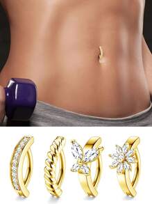 1 stuk charmante navelpiercing met zirkonia, geperforeerd voor dames, maat 14G, binnendiameter 10 mm en 12 mm, geschikt voor piercings in meerdere delen, zoals lippiercings, neusringen, neus, oren en navel. Het ultrapraktische scharnier voorkomt wrijving in kleding, waardoor het geschikt is voor werk, sport, wandelen, zwemmen en meer. Zeer geschikt voor dansvoorstellingen, strandfotografie en dagelijks gebruik.