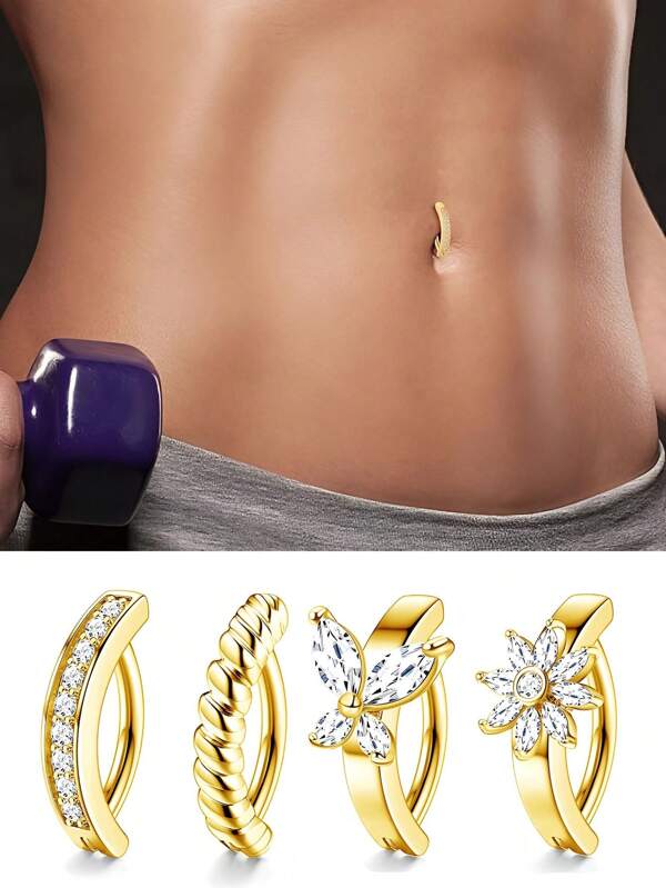 1 Piece Of Charming Zirconia Belly Button Ring Women's Perforated Body Jewelry, 14G Size, Inner Diameter 10MM And 12MM, Suitable For Piercing Jewelry In Multiple Parts Such As Lip Rings, Nose Rings, Nose, Ears, And Belly Buttons. The Ultra Practical Hinge Closure Design Can Prevent Clothing Friction, Making It More Suitable For Work, Sports, Hiking, Swimming, And More. Very Suitable For Dance Performances, Seaside Photography, And Daily Wear