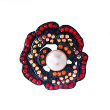 1 件复古合金珍珠水钻花朵胸针、服装、包包、帽子装饰配件 - 紅色 - 查看 6