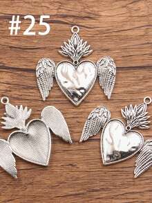 2 件哥特式心形吊坠，万圣节圣心吊坠，心形骷髅 Ex Voto Milagros 吊坠，可用于珠宝制作 - 銀色 - 查看 23