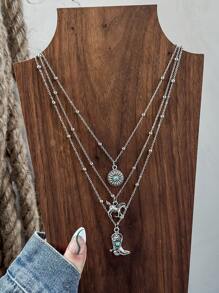 3 pièces de ensemble de colliers à chaîne avec motif floral de tête de taureau et de fer à cheval de style cowgirl occidental rétro turquoise (les chaînes sont prédécoupées par longueur, pas par nombre de perles)