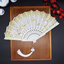 1pc 23cm Chinese Style 7-Inch Linen Folding Fan, Bone & Bamboo Material, Dragon Design, Random Hole Size, Gift/Display/Dance Fan - Folding Fan 1 - View 17