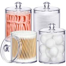2 Pack Qtip Holder - Restroom Bathroom Organizers With Clear Plastic Apothecary Jars For Cotton Swab, Round Pads, Floss - Clear - View 2