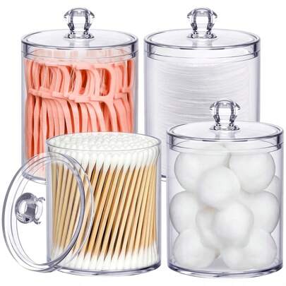 2 Pack Qtip Holder - Restroom Bathroom Organizers With Clear Plastic Apothecary Jars For Cotton Swab, Round Pads, Floss
