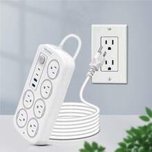 1 pieza Regulador de carga multicontacto, enchufe multicontacto con 6 tomas y 4 USB - Blanco - Ver 1