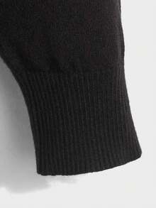 Men's Elegant Striped Sweater With Half-Zip Design, Versatile - Black - View 4