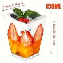 50 Stücke transparente quadratische und runde kreative Boxen, Mousse-Becher, Dessertständer, Vorspeisen. Kunststoff-Dessertbecher für Hochzeiten, wiederverwendbare dicke Mousse-Becher für Partys, Geburtstage, Schulanfang, Abschluss, Weihnachten