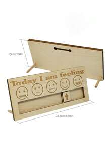 1pc Wooden Sentiment Sign With Changeable Mood Emoticons, English Text "Today I Am Feeling" - Creative Wooden Desktop Accessory For Daily Emotions Display, Craft Ornament Gift, Home Decor - Multicolor - View 6