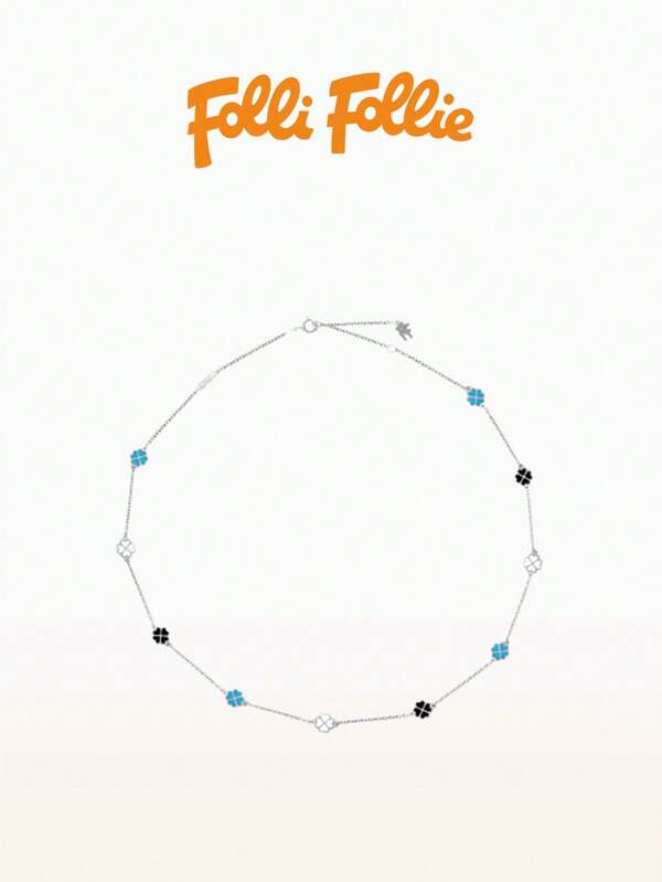 Folli Follie Necklace For Women Four Leaf Clover Lucky Bracelet Necklace Cubic Zirconia Long Chain Heart Shaped Necklace Jewelry Luxury Creative Gifts For Women
