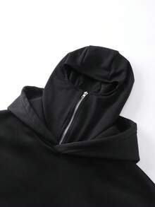 女士秋冬双层连帽套头卫衣，女士外套，女士秋冬服装，女士秋冬装，返校季女士拉链连帽卫衣，女士军装风双层连帽卫衣休闲黑色 - 黑色 - 查看 7