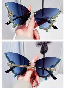 1 Stück Luxus Damen handgefertigte Strass Rahmen Schmetterling Stil Modebrille, ideal für Sommer, Geburtstags Party, Event Preppy Stil für Schulanfang Schmetterling Form Glitzer Dekoration