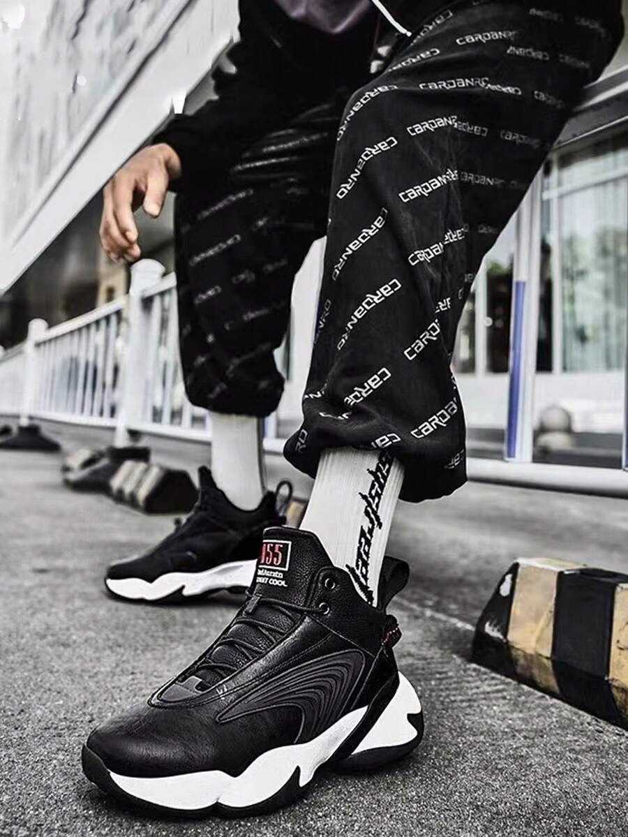 Zapatillas de baloncesto PU de nuevo estilo, cómodas y a la moda para hombre, zapatillas deportivas de material de alta calidad, zapatillas de deporte de alta calidad. - Negro - Ver 1