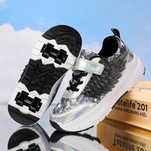 PHTEER Roller Skates With 4 Wheels, Wing Decoration, TPR Detachable Wheels, Suitable For Skating And Walking, All Seasons - Black - View 8