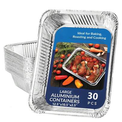 30 Count 9x13 Inch Aluminum Pans , Half Size Deep Steam Foil Pans - Table Pans For Baking, Cooking, Heating, Storing And Food Prepping, Dinner For Thanksgiving, Halloween, Christmas, Family Gifts