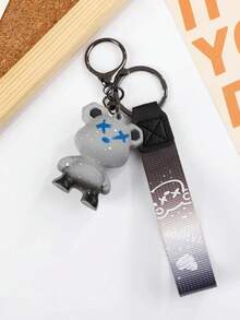 可爱卡通星星熊带绳钥匙扣钥匙圈吊坠情人节生日礼物汽车饰品包包挂饰 - 灰色 - 查看 1