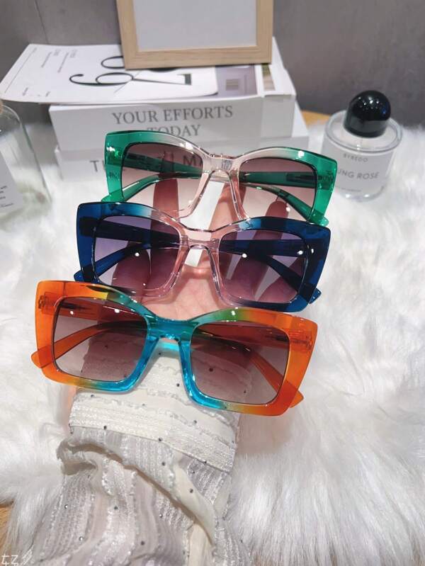 1pc Women's Fashion Square Glasses, High Quality Gradient Frame, Street-Style PC Temple, Spring-Loaded Legs, Versatile & Vintage For Daily Wear