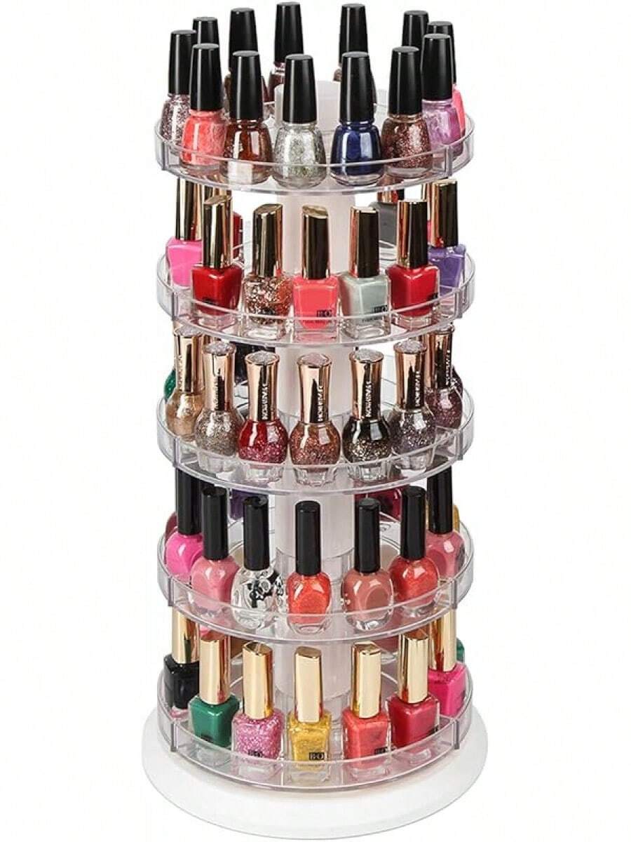 J JACKCUBE DESIGN Acrylic Rotating Nail Polish Display Stand Spinning Rack Holds 69 - 117 Bottles, 3 Tier Storage Holder Organizer Nail Polish, Makeup, Essential Oil And More - MK548B - 5Tier - View 1
