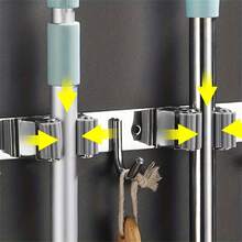 1pc Broom Mop Holder With Hooks, Wall Mount Self Adhesive Non-Slip Stainless Steel Broom Holder, Organize Your Home With This Heavy-Duty Mop And Broom Holder, Bathroom Accessories - Multicolor - View 5