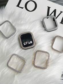 1个男女通用闪亮水钻装饰镂空保护壳，兼容 38/40/41/42/44/45/46/49mm，适用于 Series Ultra/SE/11/10/9/8/7/6/5/4/3/2/1，智能手表保护壳配件 - 鏤空粉+銀 - 查看 5