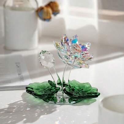 1 件优雅浪漫的水晶莲花装饰，家居装饰品，适合作为母亲节、情人节、万圣节、圣诞节的礼物，送给母亲、女朋友、妻子