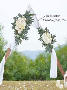 2pcs-Faux Flower Swag Set Of 2 For Wedding Welcome Signs Floral Swag Wedding Reception Ceremony Signs Decor (White) - White - View 4