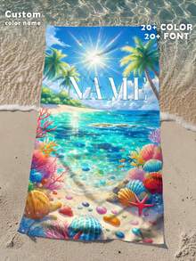 1pc Personalized Beach Towel - Made Of Polyester Fiber, Ocean & Shell Design, Super Absorbent & Quick Drying, Perfect For Beach, Swimming, Camping & Travel, Beach Essential | Beach Theme | Polyester Towel, Beach Accessories, Suitable For Wedding, Couples, Easter, Christmas, And As A Gift For Friends, Family, Couples' Wonderful New Year And Birthday - Multicolor - View 12
