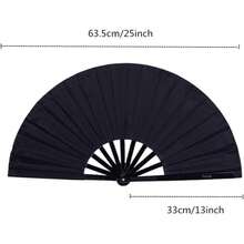 2 Pack Large Folding Hand Fan, Nylon-Cloth Vintage Retro Fabric Fans, Chinese Kung Fu Tai Chi Hand Fan For Men/Women, Festival, Dance, Gift, Performance, Decorations (Black) - 黑色 - 查看 2