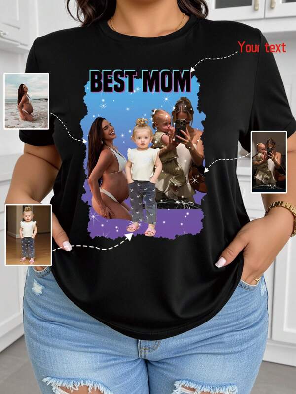 Customized Plus Size Women's Spring/Summer Tops, Custom Print Friend/Couple/Pet/Sister/Selfie/Family Photos, 2XL-5XL, Customized Big Sizes T-Shirts, Plus Size Shirts, Surprise Gift, Birthday Gift, Wedding Gift, Mother's Day Gift, Best Friend Gift, Plus Size Casual Round Neck Short Sleeve T-Shirts, Casual Sports Tees, Group Uniforms Customization, Anniversary Gift, Valentine's Day Gift, Gift For Her, Ladies Tops, Music Festival Outfits, Party Gifts
