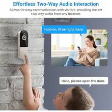 1080p Wireless Video Doorbell With Indoor Receiver, AI Human Detection, 2-Way Audio, Night, Cloud Storage, Real-Alerts, Home (Linen)