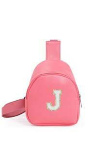 1 pieza Bolso cruzado de hombro con estampado de letras para niñas, bolso de pecho y cintura lindo adecuado para uso diario, exterior, viaje, senderismo, portátil, opción de regalo ideal