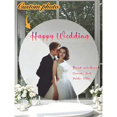 Customized Round Photography Backdrop, Personalized Photo & Text Background Cloth, Elastic Round Backdrop Cover, Polyester Stretch Round Backdrop For Wedding, Birthday Party, Room Decor, Art Activities, Diameter: 120/150/180/200/220cm,Forever Love, Instagrammable