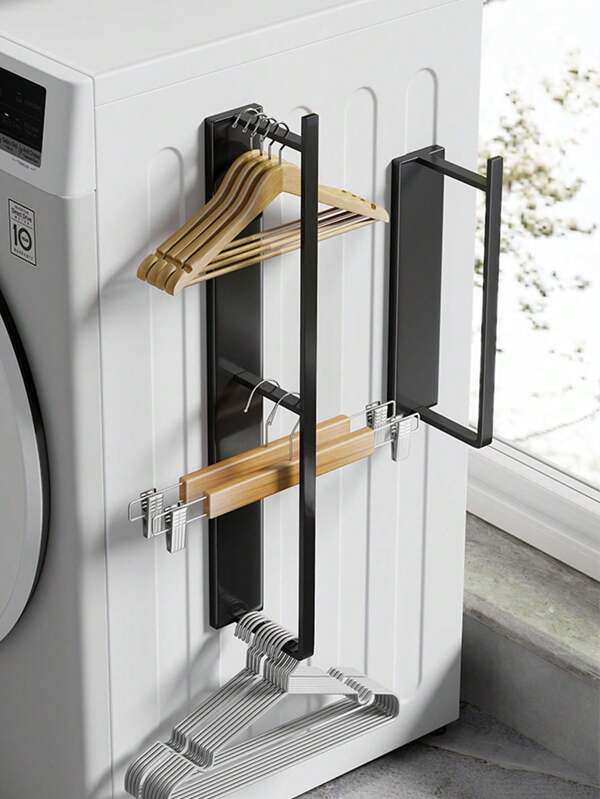 1pc Magnetic Clothes Hanger Storage Box, Washing Machine Hanger Rack, Wardrobe Laundry Room Hanger Stacker, Balcony Drying And Wall-Mounted Clothes Rack Storage Cabinet - No Stain Design, Easy To Install, Convenient Storage
