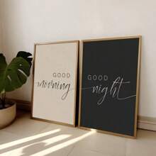 1pc Canvas Inspirational Text Wall Art, Modern Art, Good Morning/Good Night, Motivational Quote, Black And White Creative Mixed Media Room Decor, Wall Art Poster, Living Room Sofa Background Decor, Entryway Hallway Decor, Home Decoration, School Decor, Art Gift, Unframed