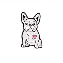 1 pieza Insignia de esmalte con diseño de corazón de perro pug lindo - Broche de dibujos animados blanco y negro adecuado para mochila, traje, sombrero - Accesorio de metal duradero, regalo para amantes de las mascotas, decoración de mochila - Blanco - Ver 2