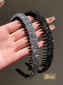 2 Stück/Set vielseitige bunte Strass Haarreife für Frauen, können verwendet werden um lose Haare zu fixieren, geeignet für den täglichen Gebrauch und zum Waschen, verleihen einen modischen und eleganten Touch, Haarband, Haarreifen
