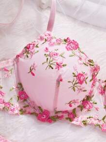 Damen Spitzenblumen Stickerei süße & sexy Lingerie Set, klassische Ditsy Blumen Stickerei