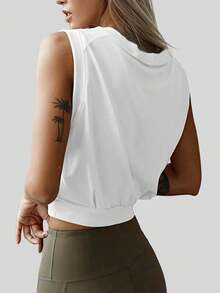 Fashionable Solid Color Casual Sports Crop Top - White - View 2