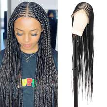 360° HD Lace Front Braid Wig 13" X 8" Lace Cornrow Braid Wig 36 Inch Full Lace Braid Wig Handmade Crochet Black Natural Box Braid Wig With Baby Hair - Black - View 2