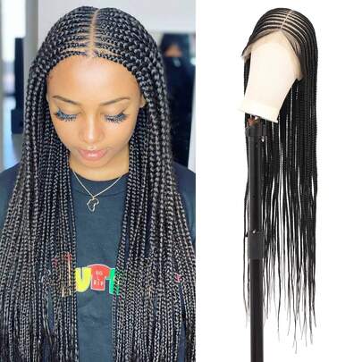360° HD Lace Front Braid Wig 13" X 8" Lace Cornrow Braid Wig 36 Inch Full Lace Braid Wig Handmade Crochet Black Natural Box Braid Wig With Baby Hair