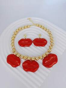 1pc Fashionable Drip Lip Earrings Necklace Jewelry Set, Suitable For Women Party And Daily Wear