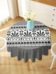 1pc Floral Retro Printed Tablecloth, Modern Polyester Rectangular/Round Waterproof Tablecloth, Digital Retro Printing Design Suitable For Living Room, Outdoor Dinner Table, Small Round Table - Multicolor - View 10